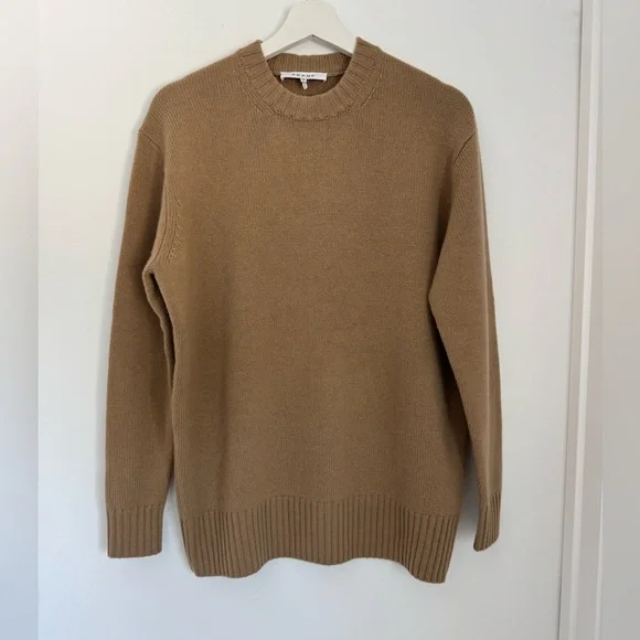 Frame XS Camel Tan Oversized Cashmere Crew Sweater